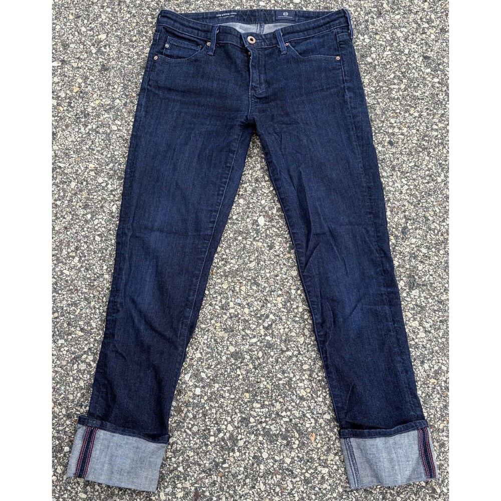 AG Adriano Goldschmied The Stevie Cuffed Blue Jeans Womens 27 Slim Straight Leg